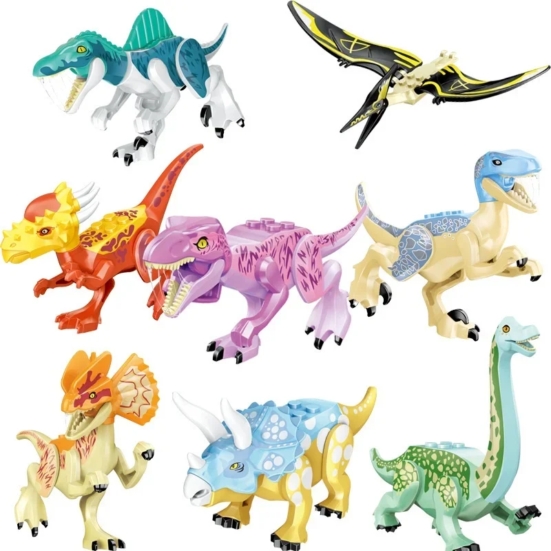 Locking Blocks Jurassic Dinosaurs Tyrannosaurus Rex Wyvern Velociraptor Stegosaurus Building Blocks Toys For Children Dinosaur