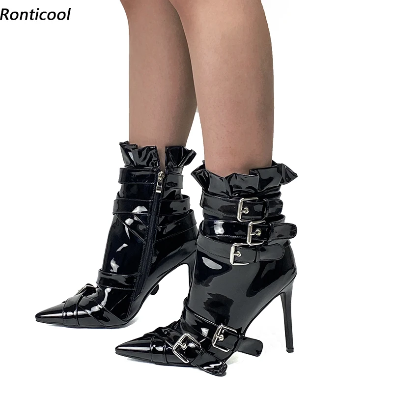 

Ronticool New Fashion Women Winter Ankle Boots Unisex Sexy Stiletto Heels Pointed Toe Black Party Shoes Women Plus US Size 5-15