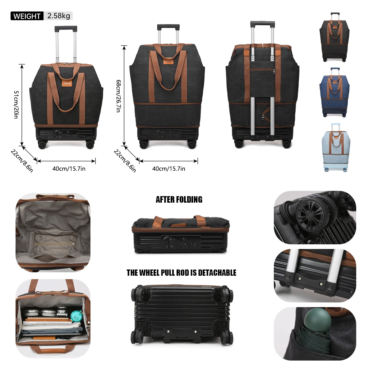 Tas Koper Katrol, Tas Travel Roda Universal, Koper Lipat, Tas Troli Ringan, Ransel Tarik Tangan Kapasitas Besar, Tas Kosmetik Perjalanan