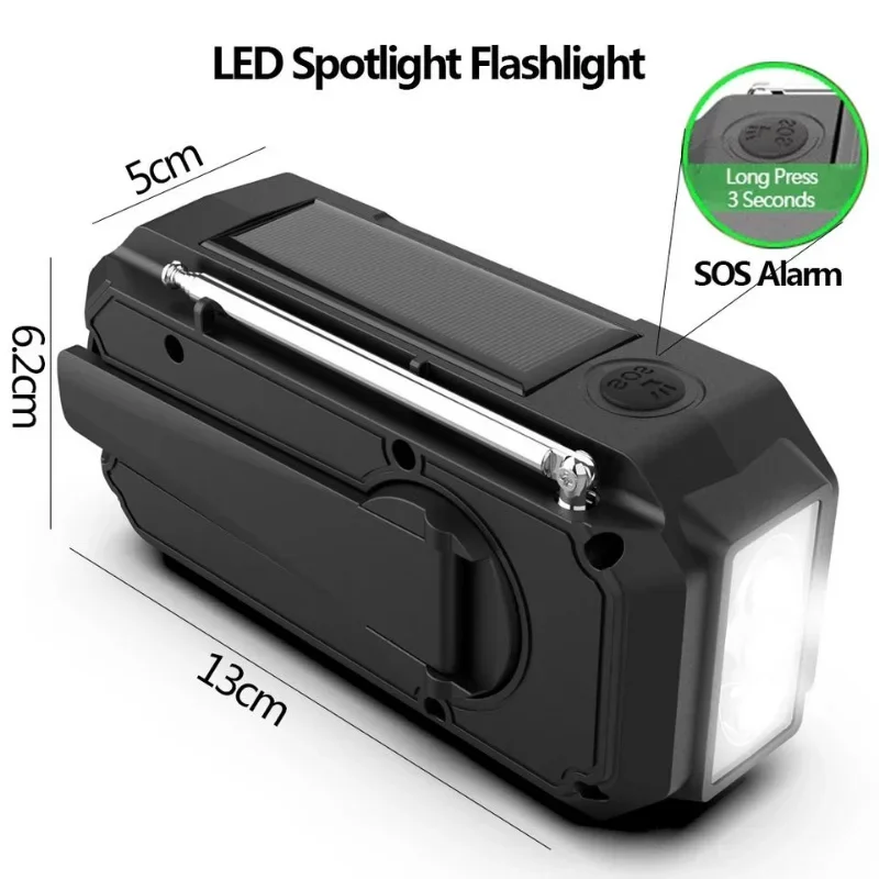 راديو طوارئ متعدد الوظائف يعمل بالطاقة الشمسية AM/FM/WB مصباح يدوي قابل لإعادة الشحن #5