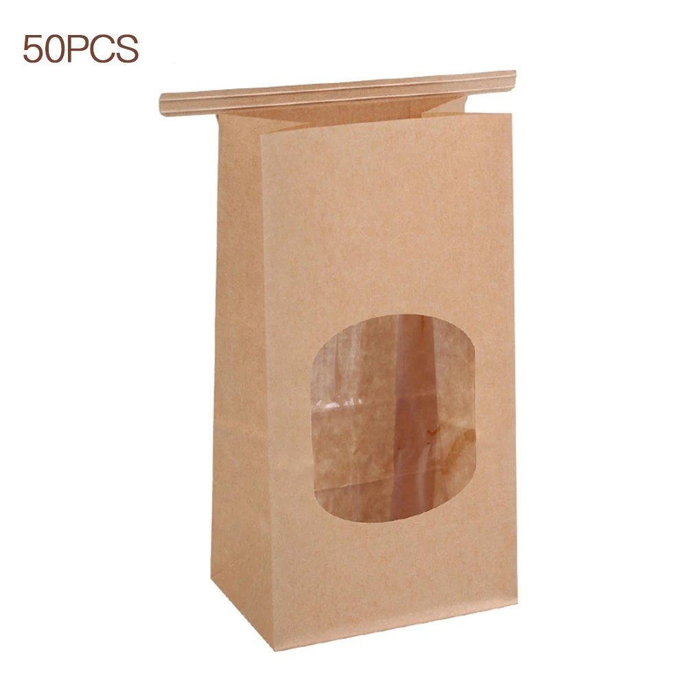 50 Pcs Bakery Bags Window Sealing Pack Kraft Paper Bag Cookie Packs XS