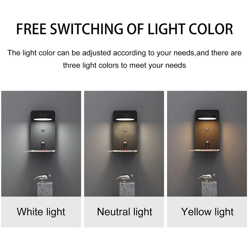 Applique murale de lecture avec port USB, lampe de chevet créative T1 avec interrupteur