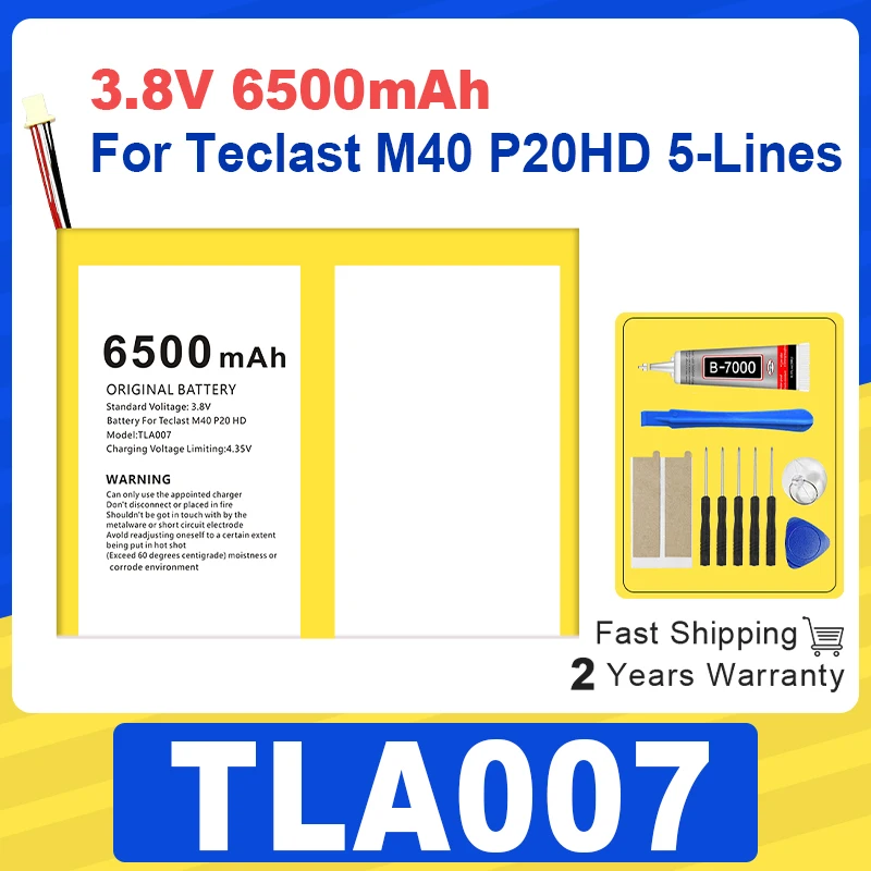 6500mAh Replacement Battery TLA007 for Teclast M40 P20HD 5 Lines Portable Power Bank Tablet battery