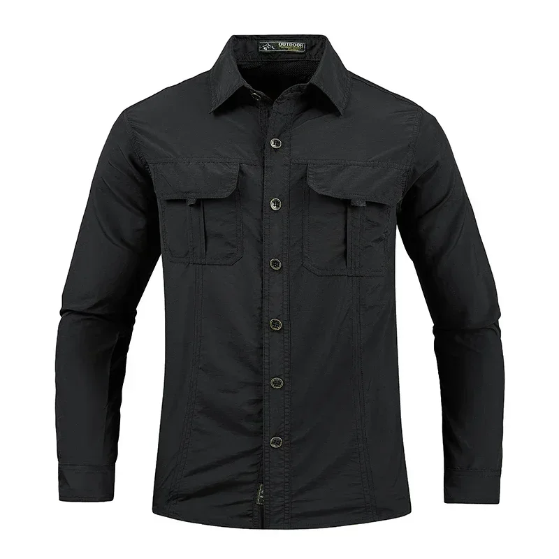 Camisa de trabajo al aire libre para hombre, Top de manga larga, transpirable, impermeable, de secado rápido, con bolsillos grandes, solapa Plus,