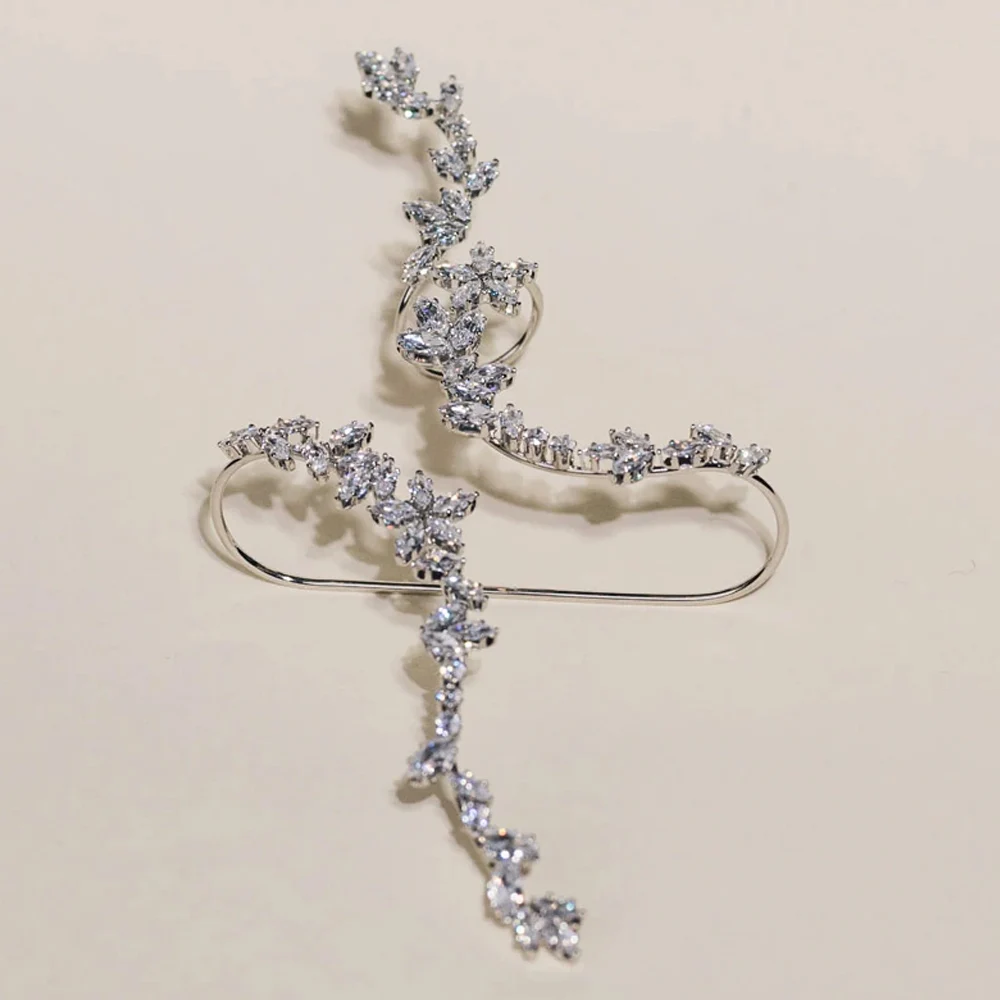XSBODY Fashion Adjustabl Open Bracelet Women Bangle Hand Palm Jewelry Luxury Cubic Zircon Leaf Bangle Bridal Hand Piece Gift