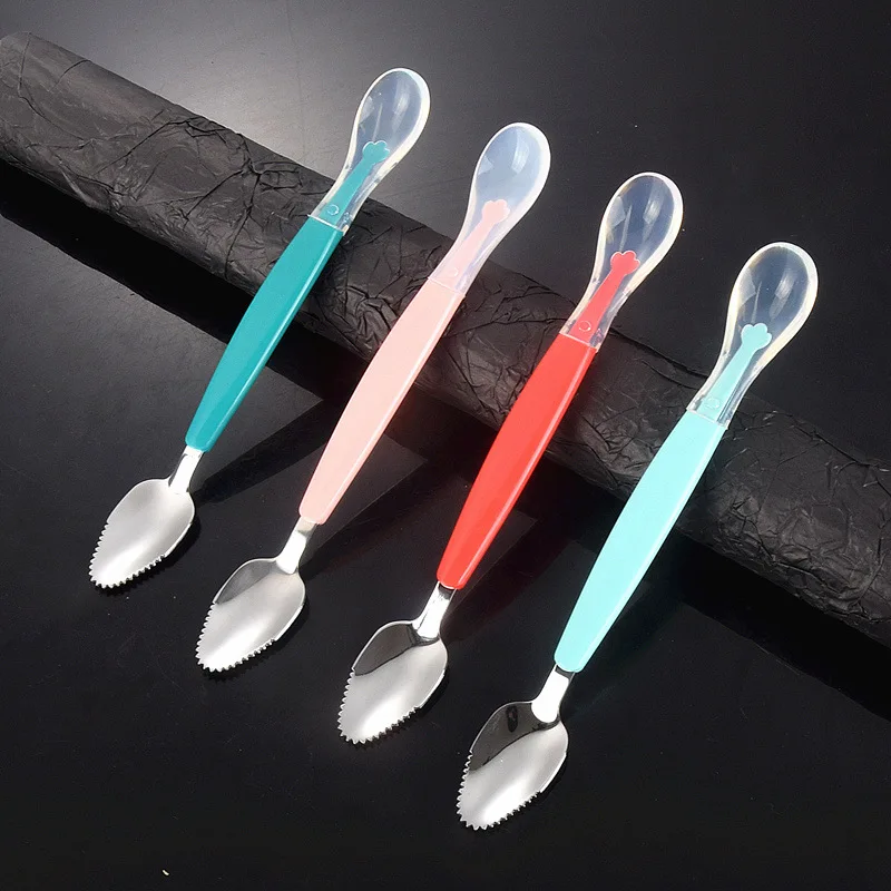 Scraping Spoon for Children Baby Feeding Spoon Silicone Double Headed Fruit Supplement Spoon