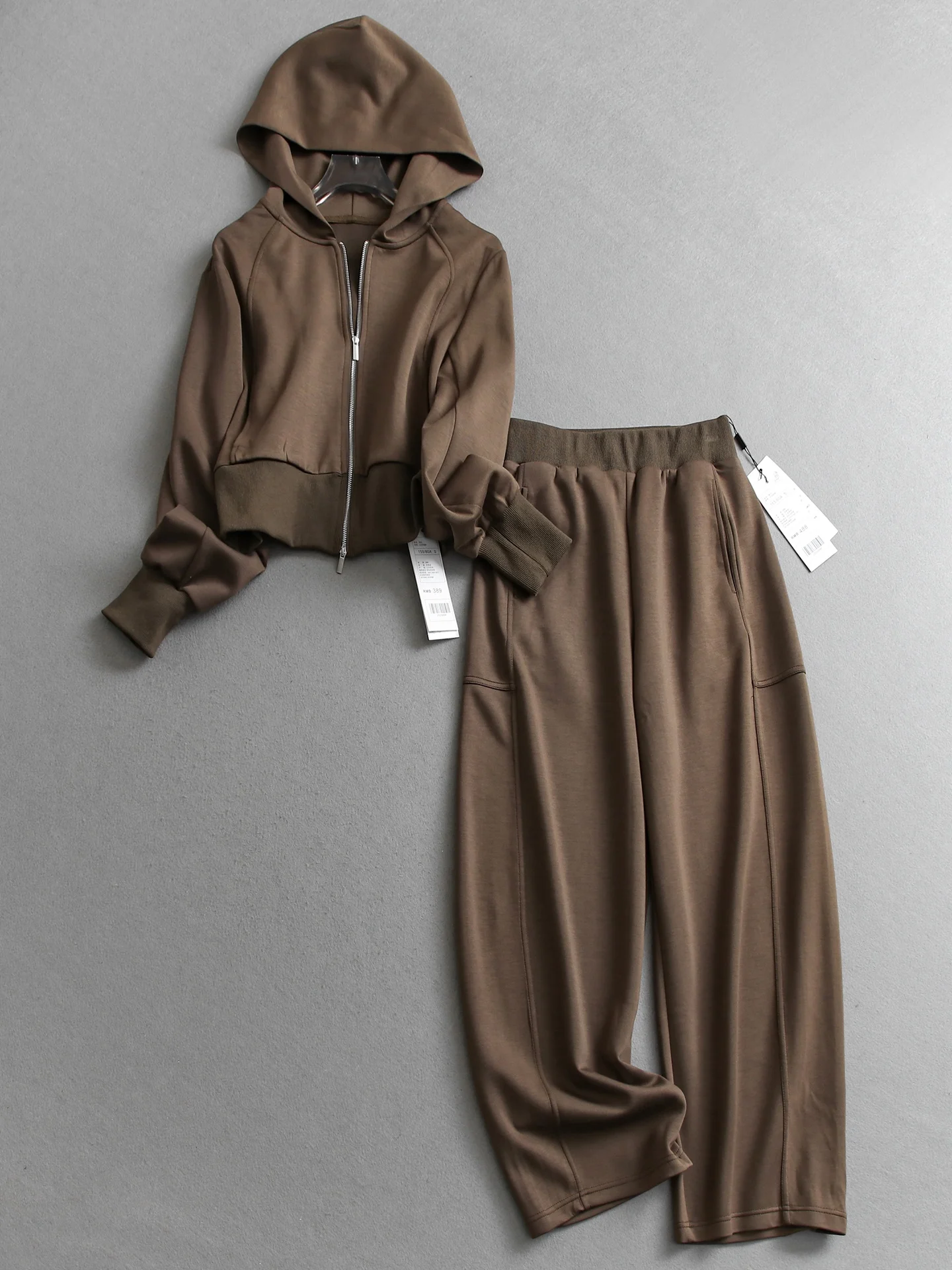 Casual Sporty Long Sleeve Hoodie Women's Two-Piece Set  Color High Waist Wide Leg Pants Anti-Wrinkle Spring Fashion