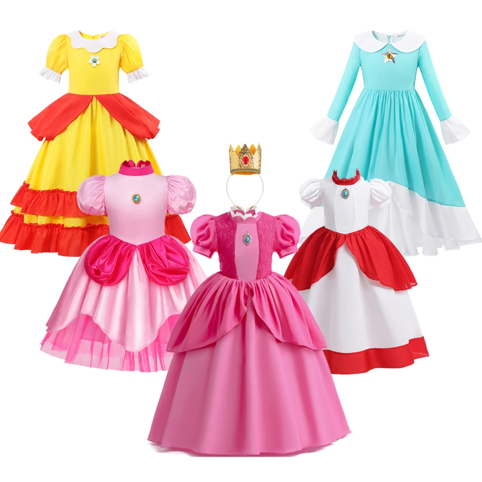 Peach Princess Dress For Girl Halloween Cosplay Costume Children Stage Performance Clothes Kids Birthday Carnival Party Outfits