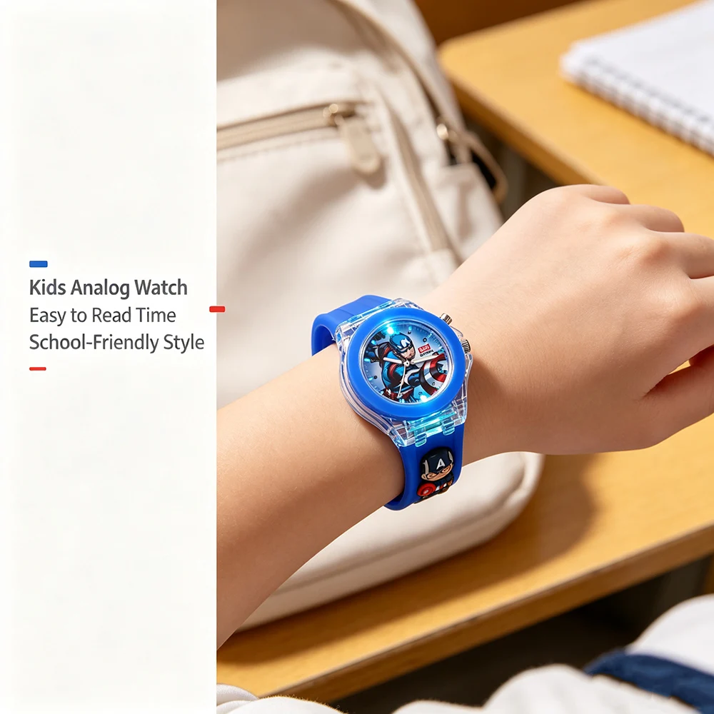 Fashion 3D Spiderman Children's Watches for Boy Flash Light Cartoon Figure Doll Kids Quartz Clock School Student Birthday Gifts view 4