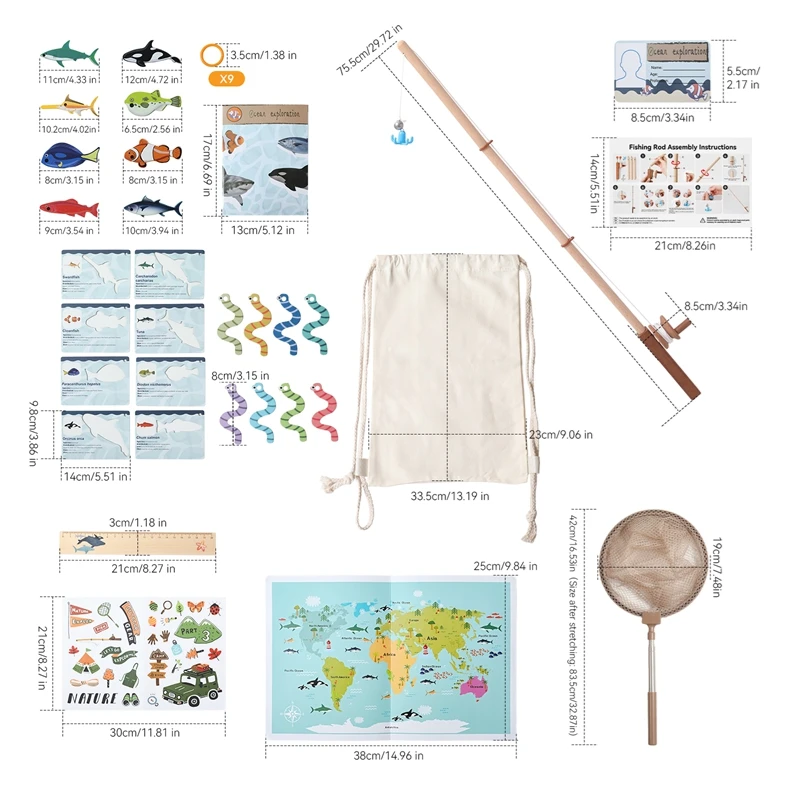 Kids Fishing Toy Set Baby Water Play Toys Magnetic Fishing Rod with Fish Builds Patience and Focus Outdoor Educational Toys Gift