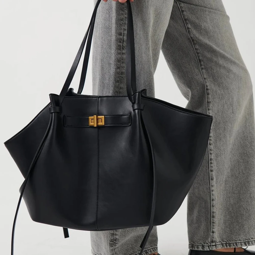 

Annmouler Women Shoulder Bags Designer Metal Lock Handbags High-Quality Pu Leather Big Tote Commute Bag Fashion Large Capacity T