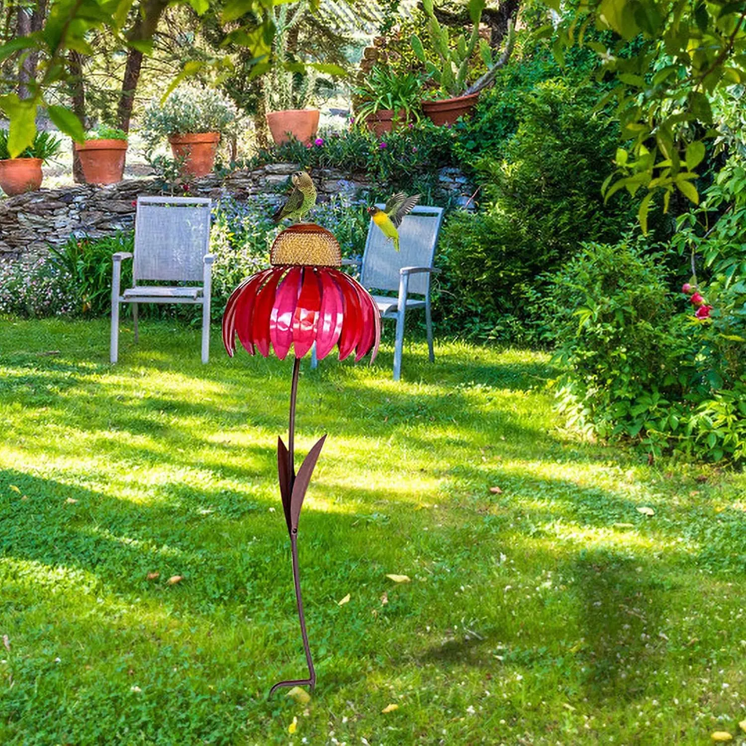 Alimentador de aves creativo y avanzado, soporte de Metal para jardín con tazón de comida, flores, decoración de jardín al aire libre, alimentador