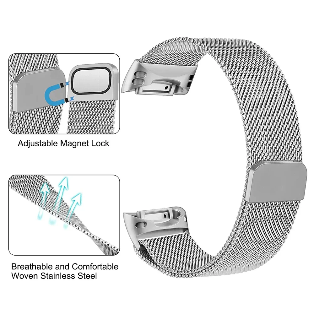 Metal Band For Fitbit Charge 5 6 Smart Wacth Mesh Magnetic Loop Sport Strap For Fit bit Charge 5 6 Bracelet Stainless Steel