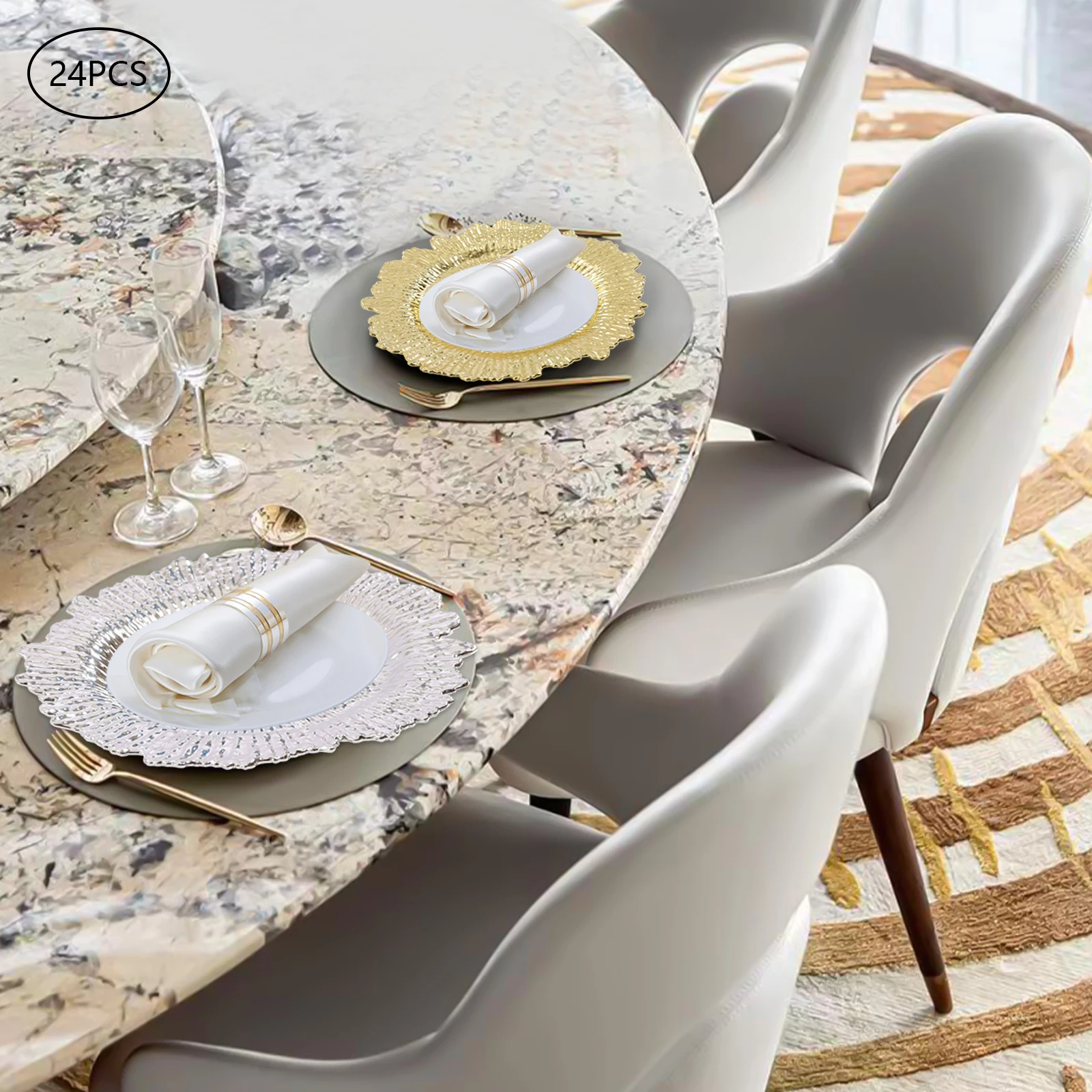 

24 Pack 13' round Plastic Charger Plates Reef Plate Chargers Luxurious Decoration for Wedding Dinner Party Decoration ﻿