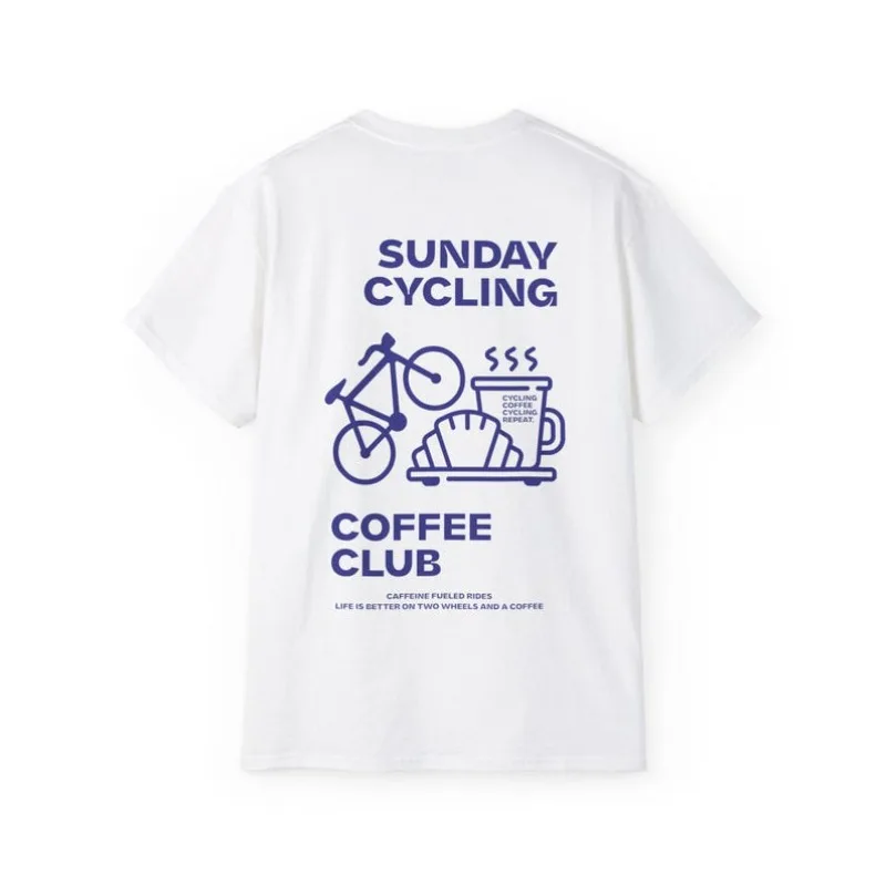 AliExpress laoyaoyifu Sunday Cycling Coffee Club Graphic T Shirts Unisex Woman Man Summer Bicycle High Quality Cotton T-shirt Classic Breathable Tops