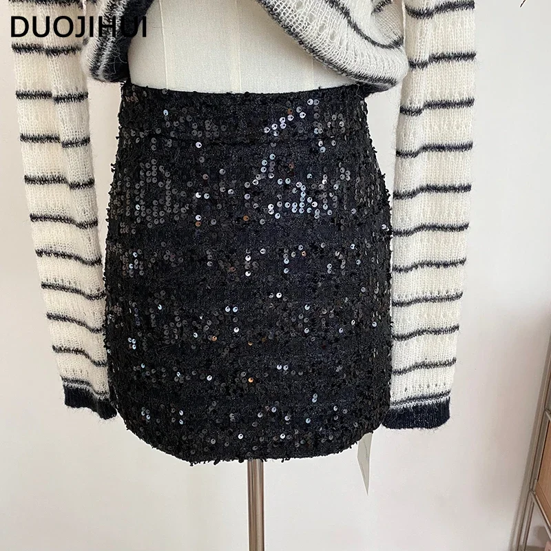 DUOJIHUI Two Piece Classic O-neck Knitting Women's Cardigan Autumn Chic Skirt Contrast Color Stripe Long Sleeve Female Cardigans