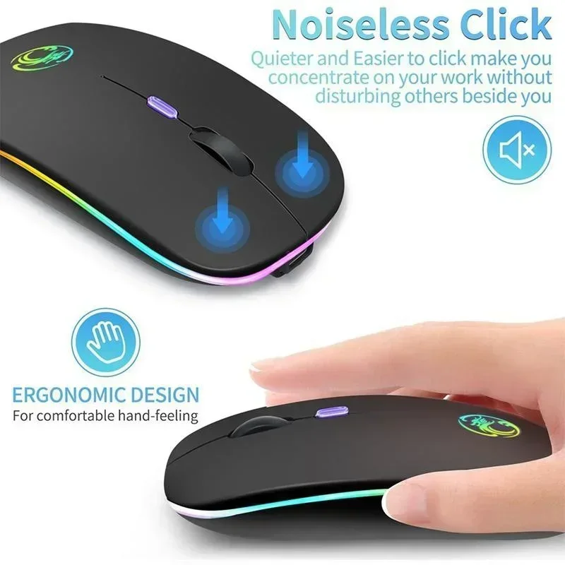 STONEGO  Wireless Mode Rechargeable Mouse Silent Mouse RGB LED Backlit Gaming Mouse for Computer Laptop Tablet