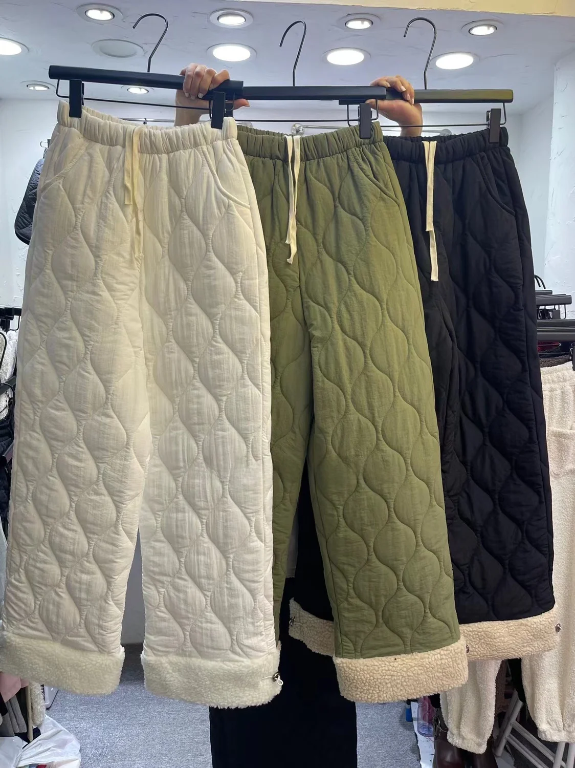 

Утепленные брюки на флисовой подкладке с завязками, повседневные, зимние, с высокой талией, широкие штанины, в корейском стиле, для работы, простые, с вышивкой, Dongda Gate