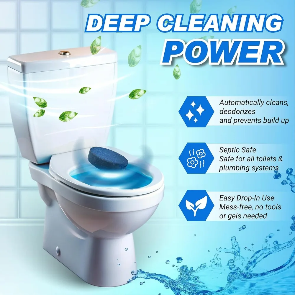 Automatic Toilet Bowl Cleaner Tablets – 20 Tabs, Blue Gel, Hard Water Ring Remover, Septic-Safe, Stain & Smell Eliminator