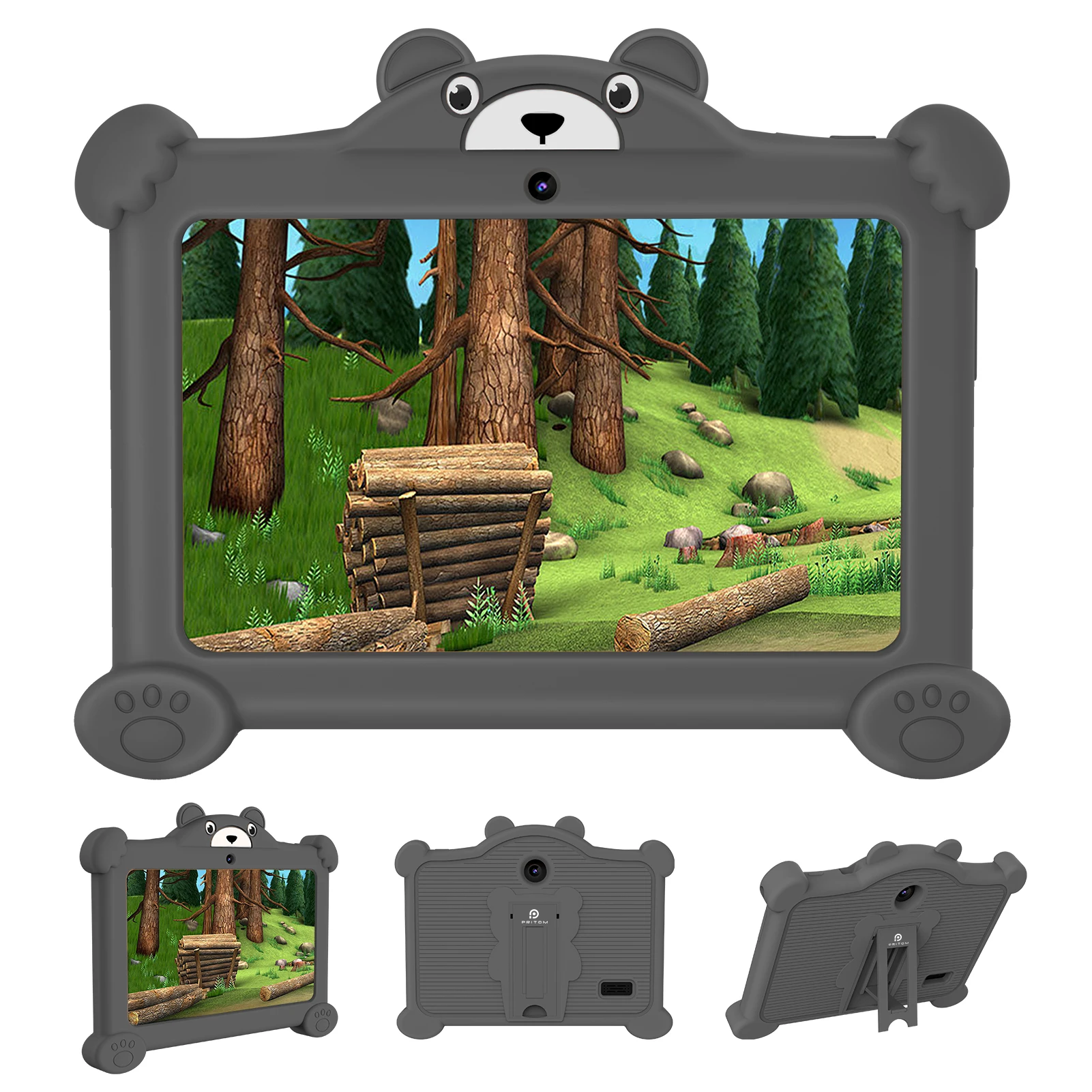 PRITOM Kids Learning Tablet PC 7 pulgadas Android 2GB RAM 32GB ROM WiFi Bluetooth con funda protectora en forma de oso