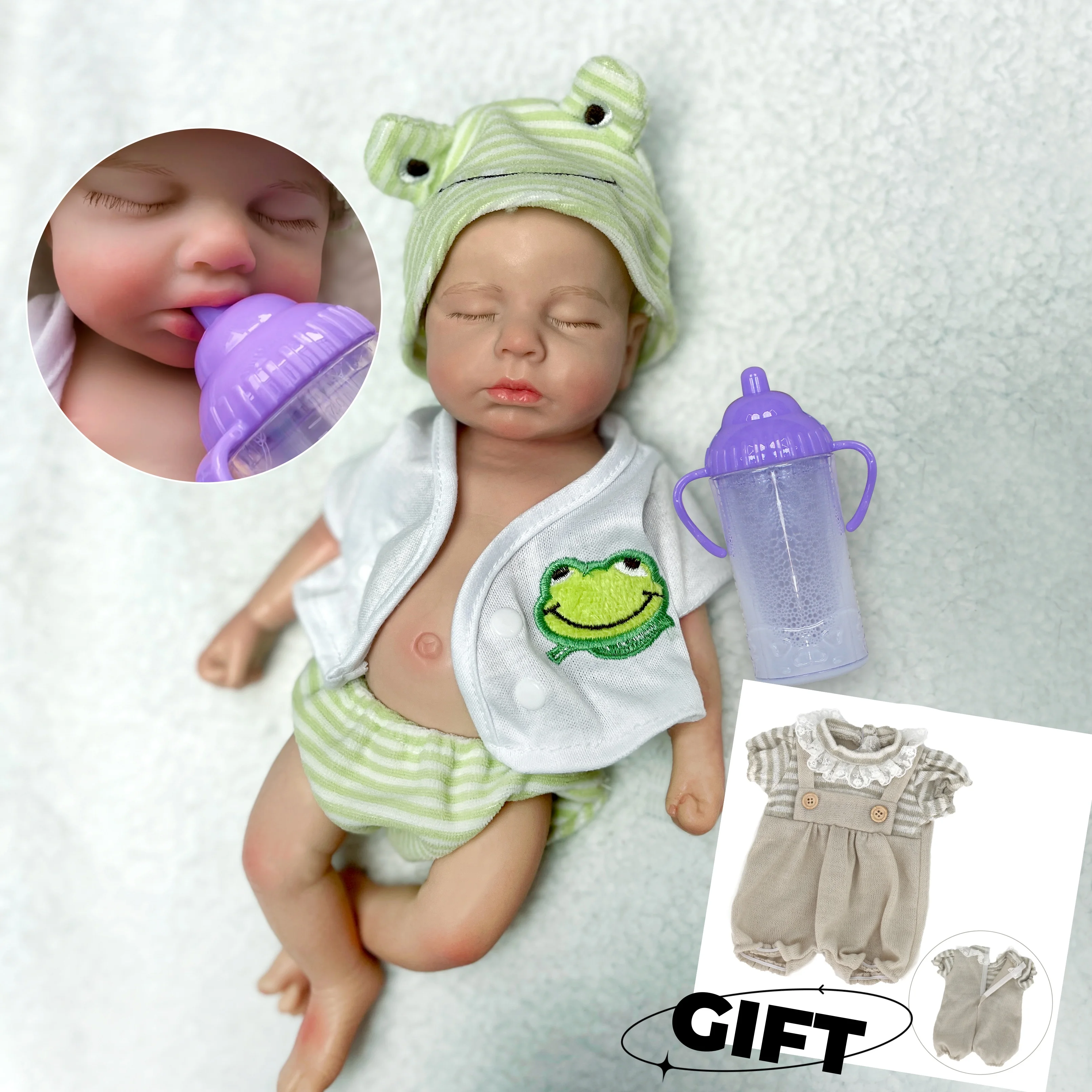 

33CM Silicone Loulou Can Open Mouth Reborn Dolls Full Body Solid Silicone Boy&Girl Painted Realistic Bebe Reborn Dolls For Kid's