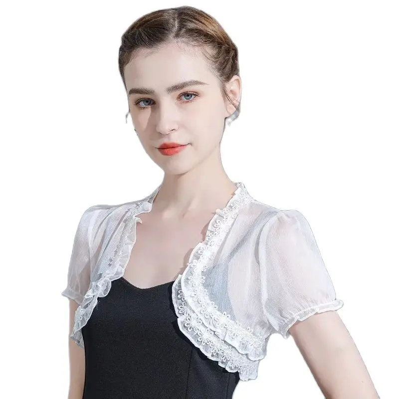 White Black Women Bolero Short Sleeve Shrug Bolero Lace Bridal Cape Wedding Jacket Elegant Wraps Beach Shawl Bridal Dress Bolero