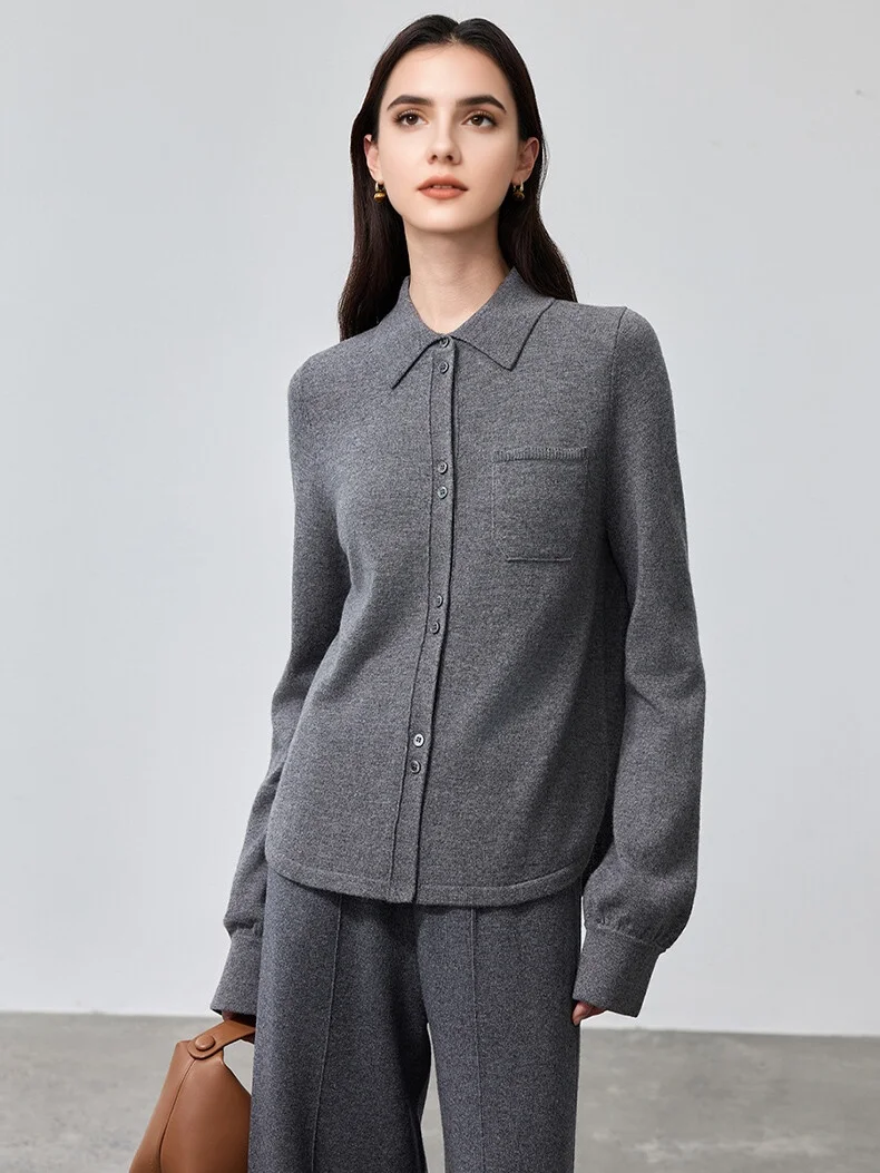 SuyaDream, Women Cardigans, 100%Merino Wool, Turn Down Collar, Chic Sweaters, 2025 Fall Winter Knitted Blouses