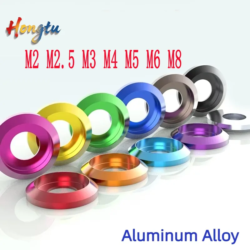 2/5Pcs M2-M8 Multi-Color Anodizing Aluminum Alloy Thin Half Round Pan Head Washer Screw Al Metal Grooved Gaskets