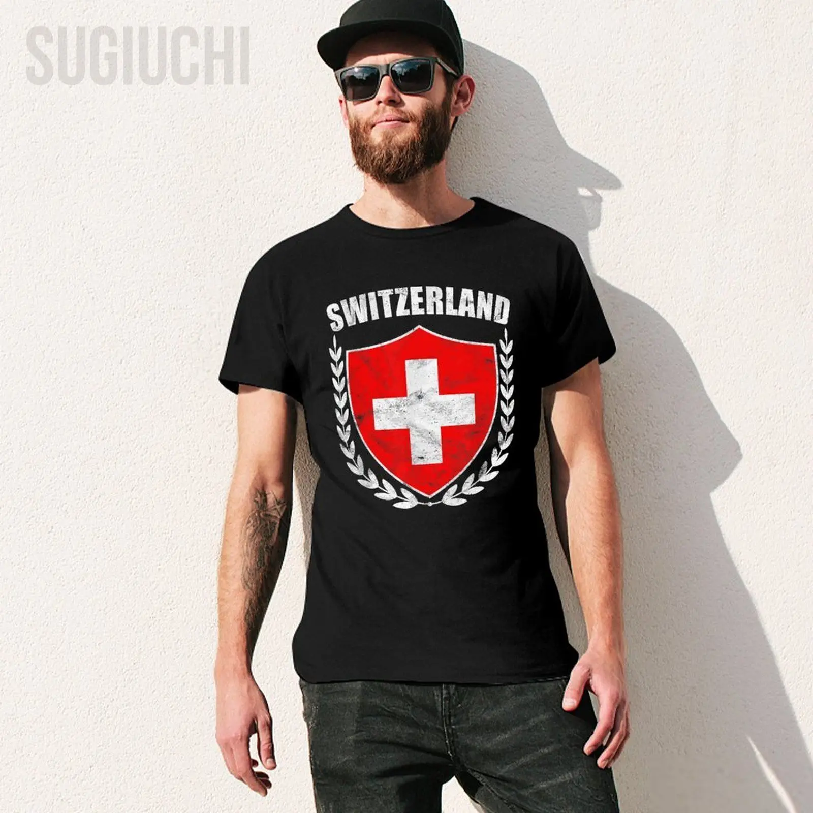 Unisex Men Switzerland Swiss Flag Shield Tshirt Tees O-neck T Shirts Women Boys 100% Cotton T-Shirt