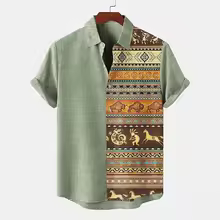 Fashionable and minimalist 3D cotton and linen short sleeved shirt, comfortable hot selling in summer and autumn, African tribal
