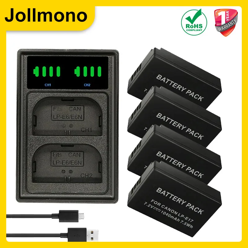 4Pcs LP-E17 LPE17 LP E17 Camera Battery+NEW LED Dual USB Charger for Canon EOS R8 RP 200D 250D M3 M5 M6 750D 760D T6s 800D T8i