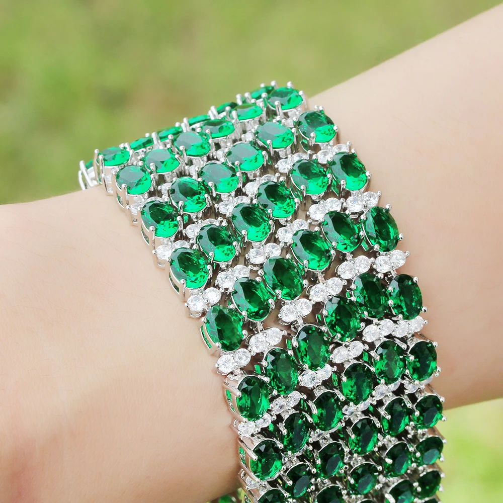 Bracelet Length 19/21cm Luxury 925 Sterling Silver Emerald Gem Created Moissanite Diamond Fine Jewelries Wholesale