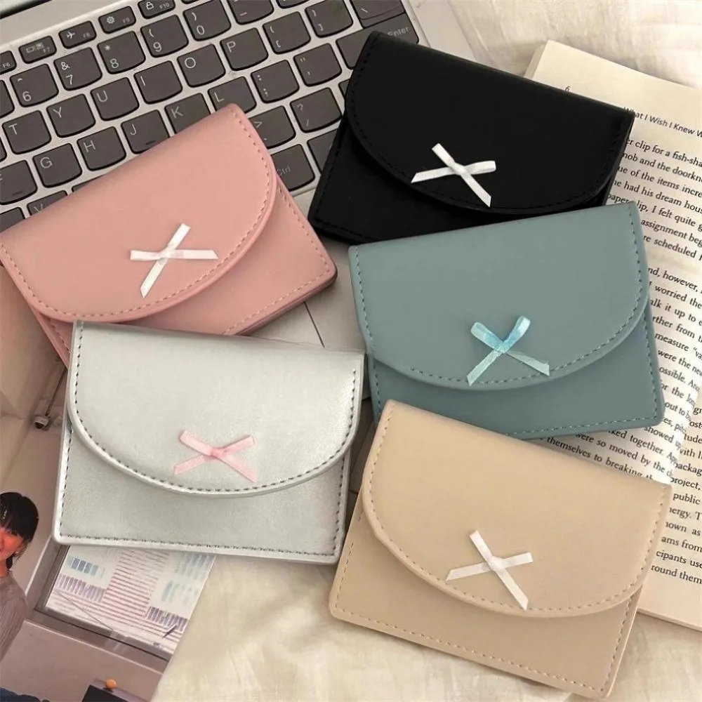 

Fashion Bow Short Wallet Solid Color Mini Coin Bag PU Leather Photocard Storage Bag Women