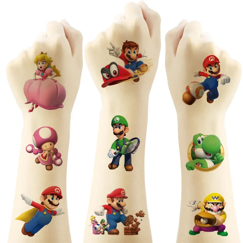 6 pçs mario tatuagem adesivos à prova dwaterproof água bonito luigi adesivo engraçado crianças meninas natal presente de aniversário brinquedo recompensa