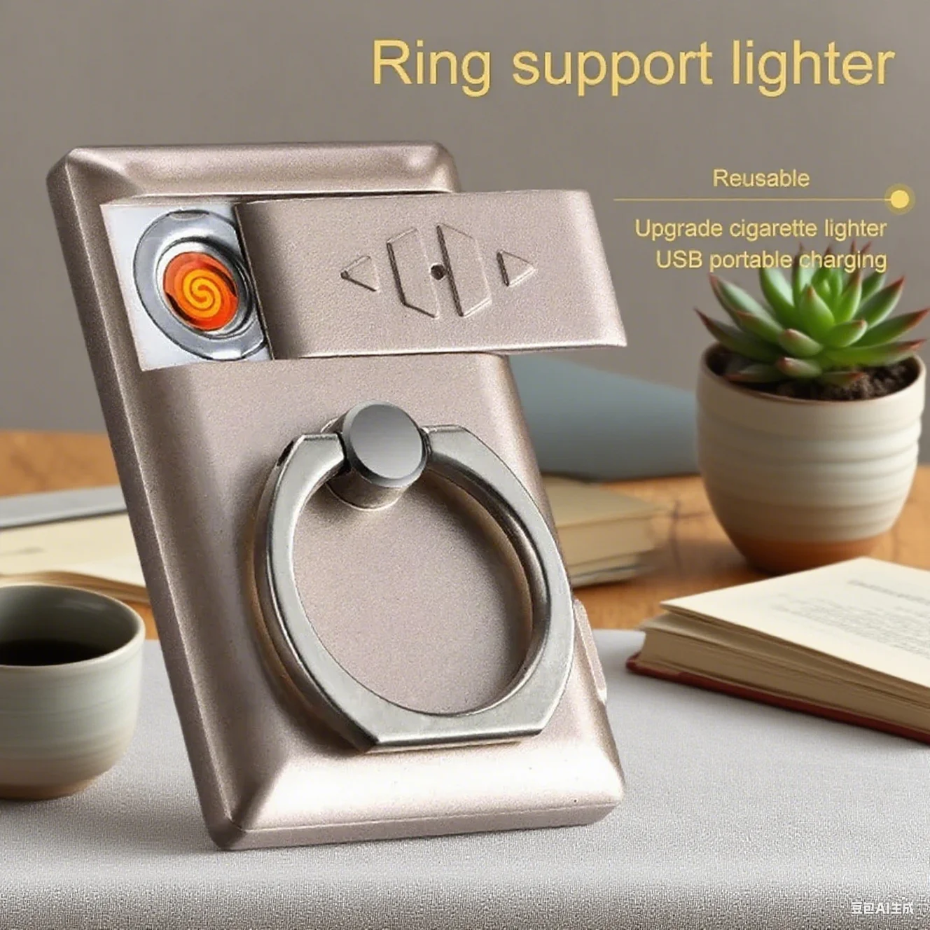 

Creative Phone Holder Lighter Personalized Pattern USB Flameless Arc Lighter for Men and Women Smoking Tool