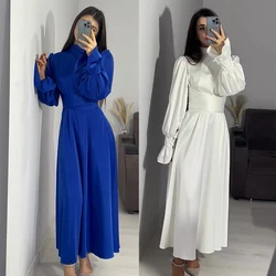 Spring Eid Muslim Dress Women Abaya Slim Fit Petal Sleeve Satin Morocco Party Dresses Ramadan Islam Dubai Arab Long Robe 2024