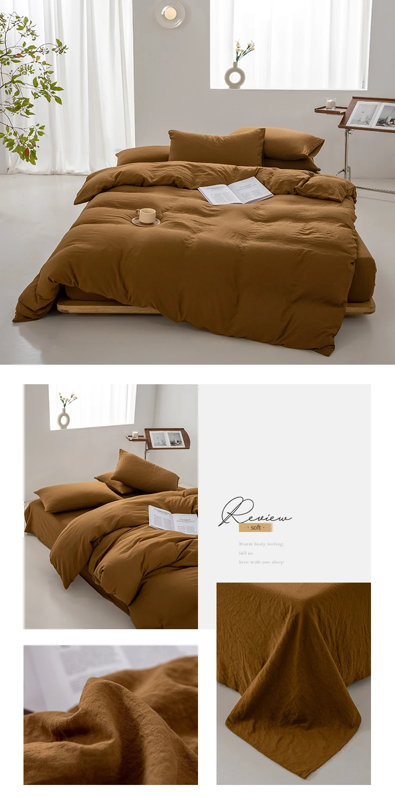 1pc Solid Color Duvet Cover 100% Washed Cotton Quilt Cover Japanese Minimalist Style Bedding Single Double King Queen Size Bed