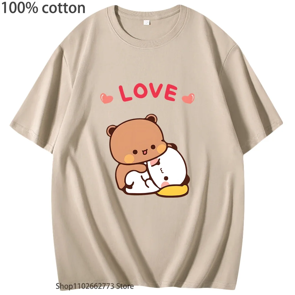 Koszulki graficzne Bubu Dudu Hugs Love, urocza koszulka z pandą, dziewczęce koszulki kawaii z nadrukiem, codzienne koszulki 100% bawełna, odzież damska, odzież męska