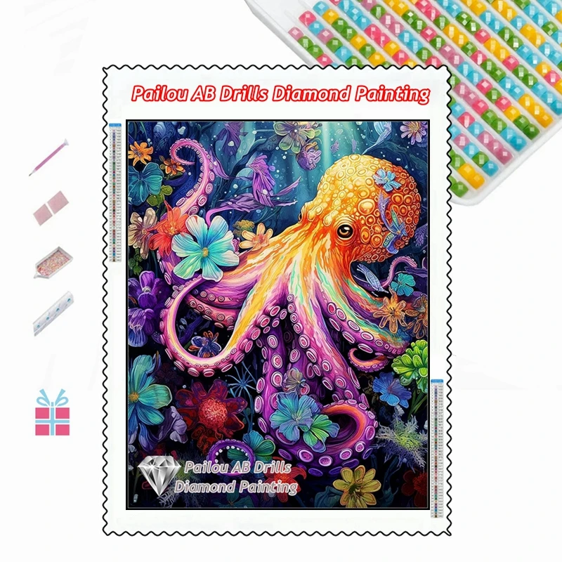 Fantasy Undersea Octopus Diamond Art Painting AB Drills Fantasy Marine Animal Embroidery Cross Stitch Room Decor Handwork Gift