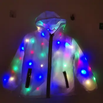 Zářící taneční kostým LED bunda LED kalhoty Světelné LED cosplay oblečení pro chlapce a dívky Dětský halloweenský kostým s kapsou na zip 6 nejlepší prodej LED světelné kabáty - №2
