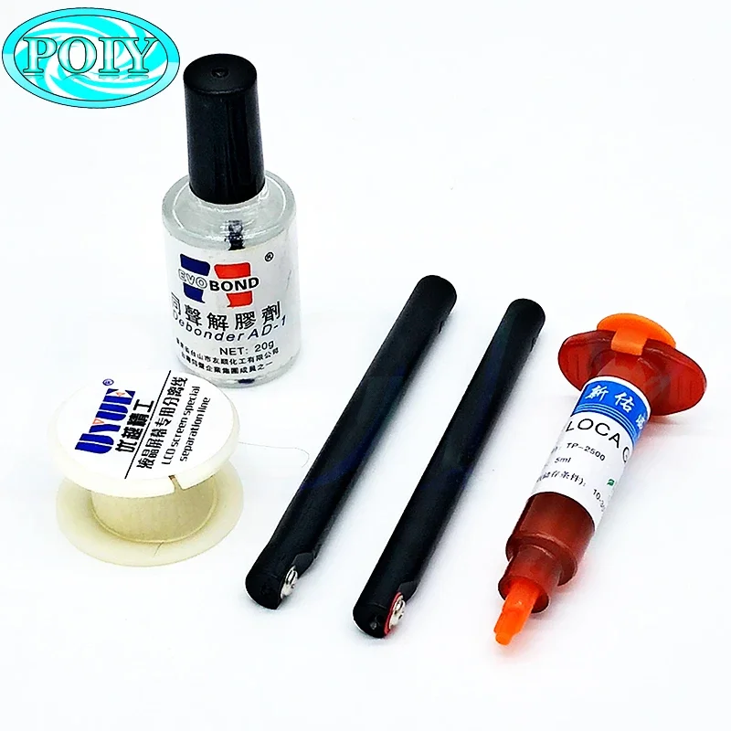 4 in1 LOCA UV الغراء 5 مل + مزيل الصمغ بالأشعة فوق البنفسجية 20 جرام + سلك القطع 50 متر والطريق لإصلاح شاشة LCD التي تعمل باللمس