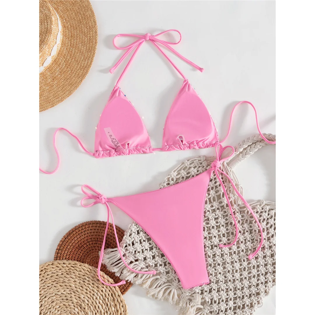 Pailletten-Bikini mit Neckholder, Damen-Badebekleidung, zweiteiliges Bikini-Set, mit Trägern, hoch geschnitten, Badeanzug, Badebekleidung, Modell V8326. – Detail 4