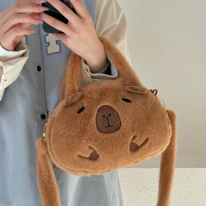 Kawaii Capybara sac à dos en peluche mignon Animal sac à bandoulière étudiant école moelleux portefeuille sac à main cadeau d'anniversaire