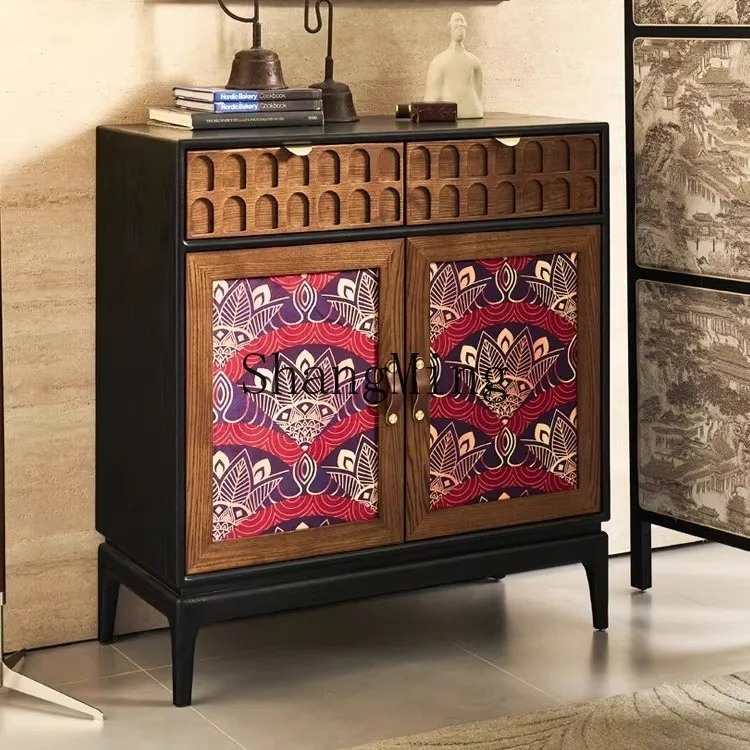 

CL Retro Solid Wood Sideboard Cabinet Wall-Mounted Antique Carved Tea Water Living Room Storage Entryway Cabinet