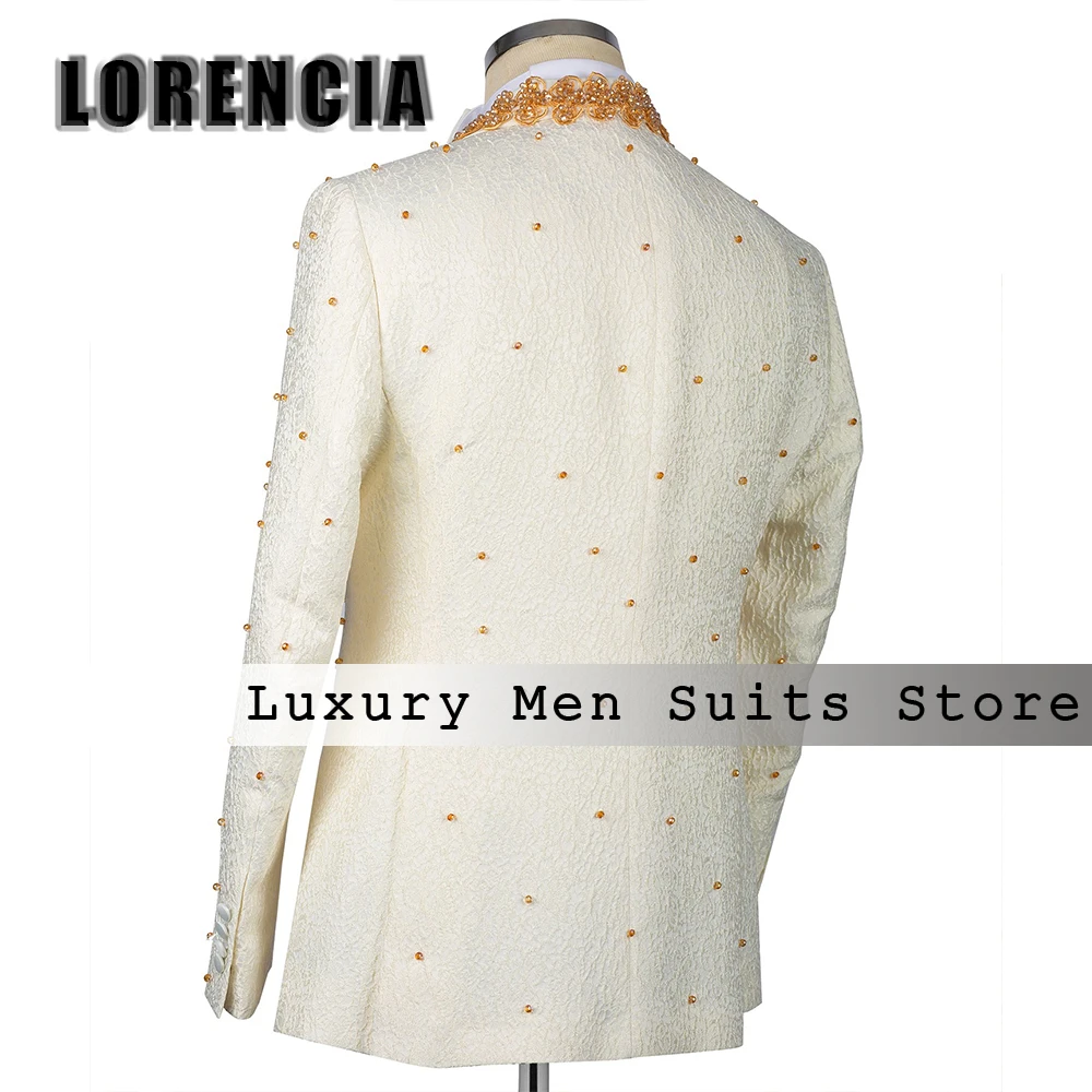 Leisure 2 Pieces Beading Suits for Men Jacquard Single Breasted Dinner Party Outfits Customized Blazer jaqueta masculina couro