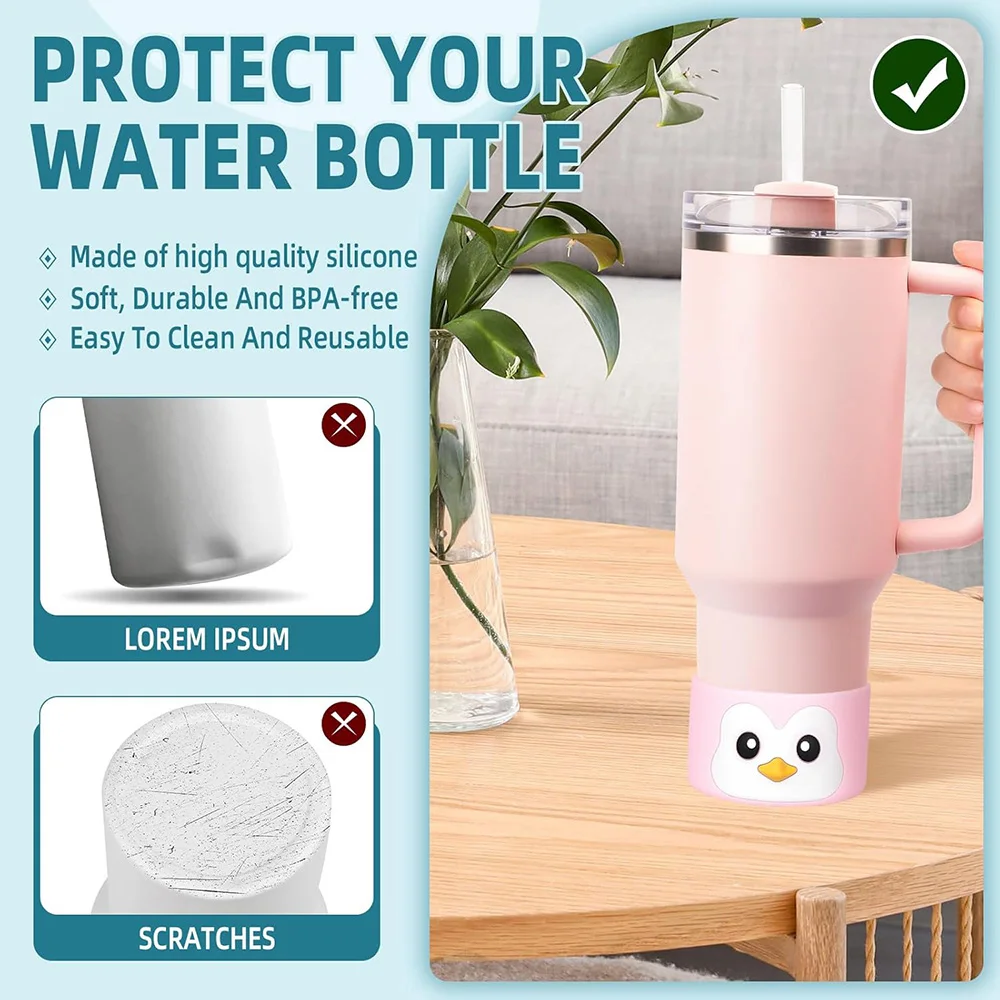 3pcs Cup Accessories Set for 30oz 40oz Tumbler Cup  Penguin Straw Cover Topper Keychain Charm and Silicone Boot for Stanley view 4