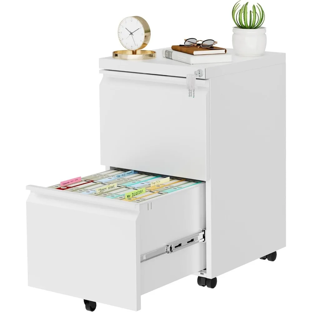 Metal Mobile File Cabinet with Lock and 4 Keys, Under Office Desk 2 Drawers Filing Cabinet for Home Office, Filings Cabinets