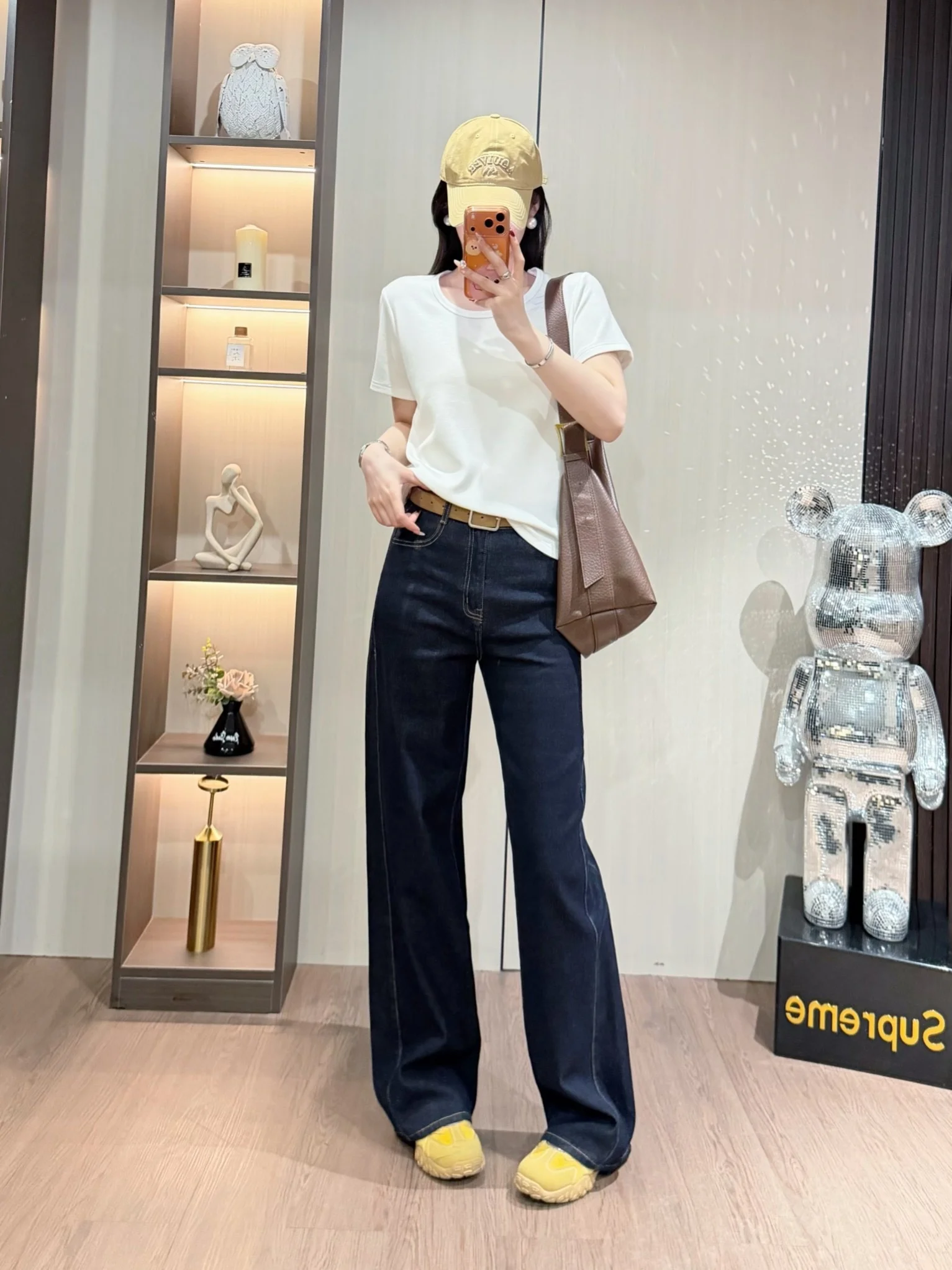 Spring 2026 High Waist Casual Simple Side Splicing Straight Leg Jeans Women's Long Pants Slimming Effect Cotton Fabric Button...