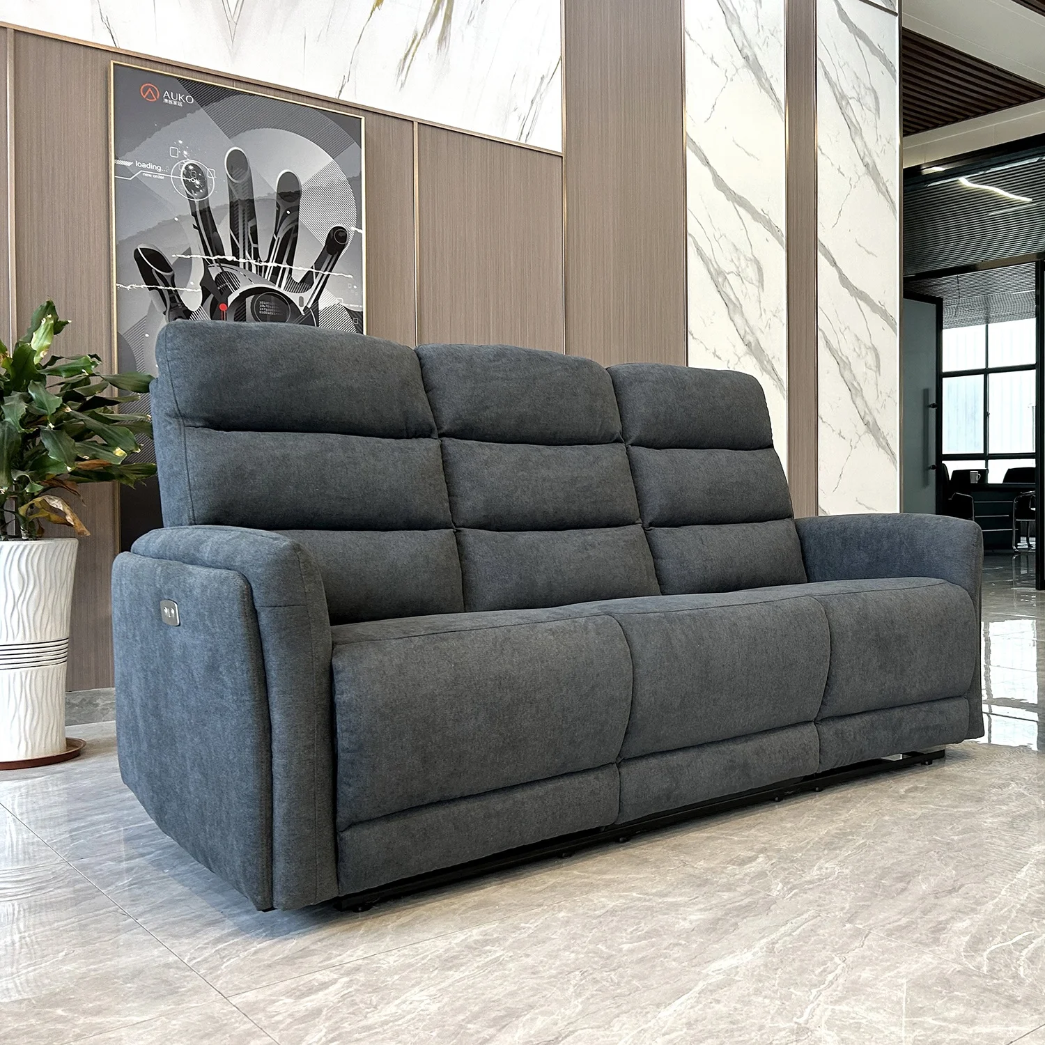 Modern Electric Function 1+2+3 Set Sofa Three-Seater With Extendable Feature Wood Frame and Fabric Upholstery