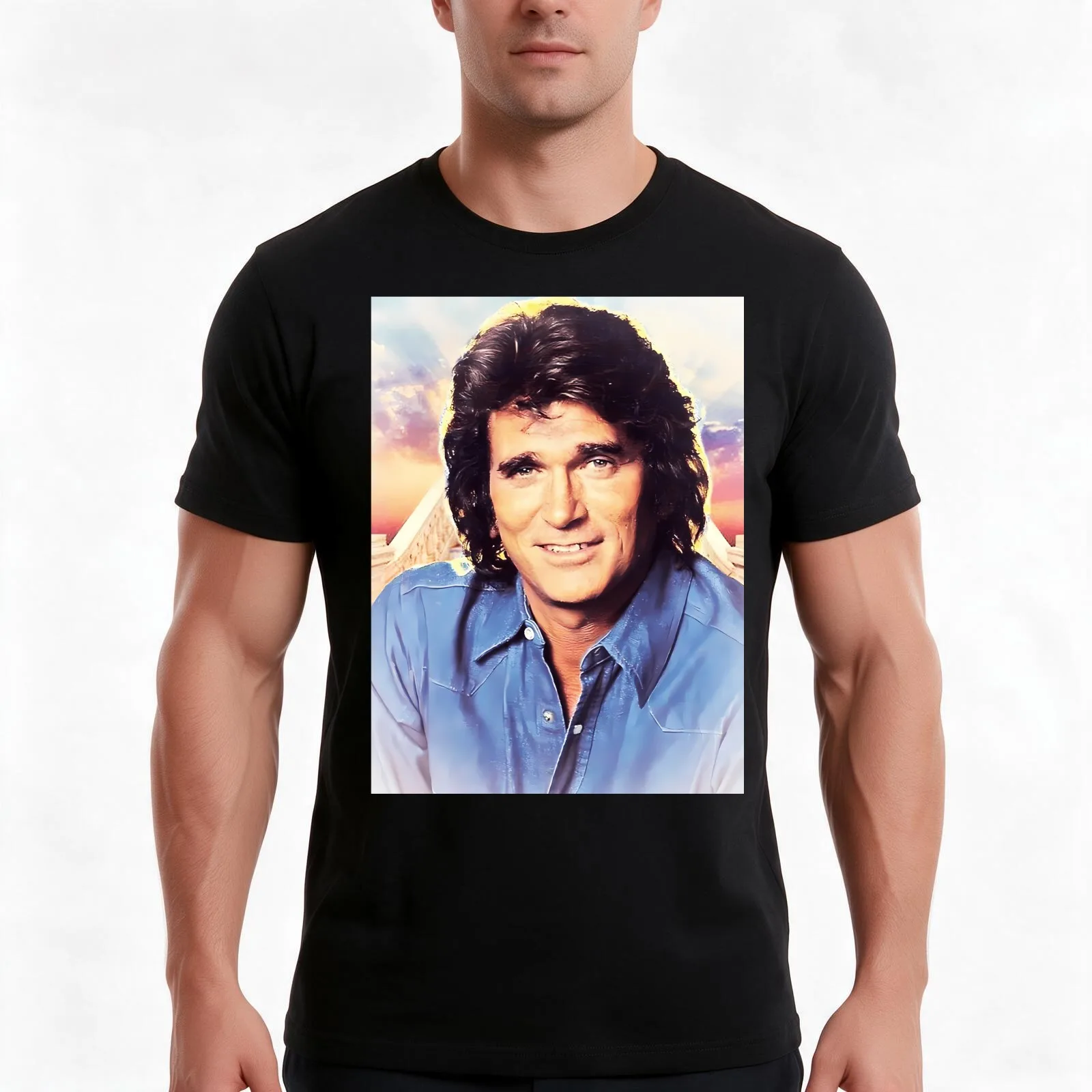 Michael landon T-Shirt, Summer Casual Cotton Tee, Oversized Streetwear Tops, Vintage Graphic Print, Loose Fit Short Sleeve